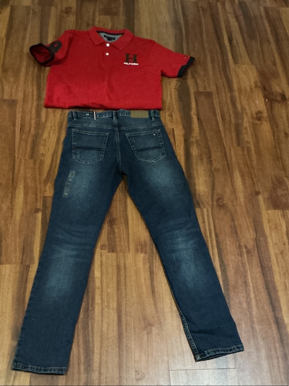 Tommy Hilfiger Red Polo with Dark Blue Slim Straight Jeans nwt sz 14 kids